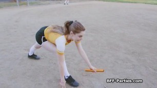 Relay race training ends with foursome blowjob